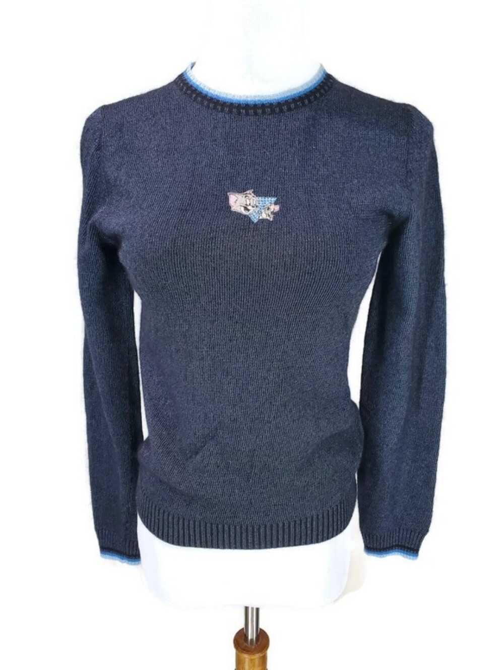 Iceberg Ice History Vintage 2000's Wool Tom And Jerry Rhinestone Blue Sweater XS